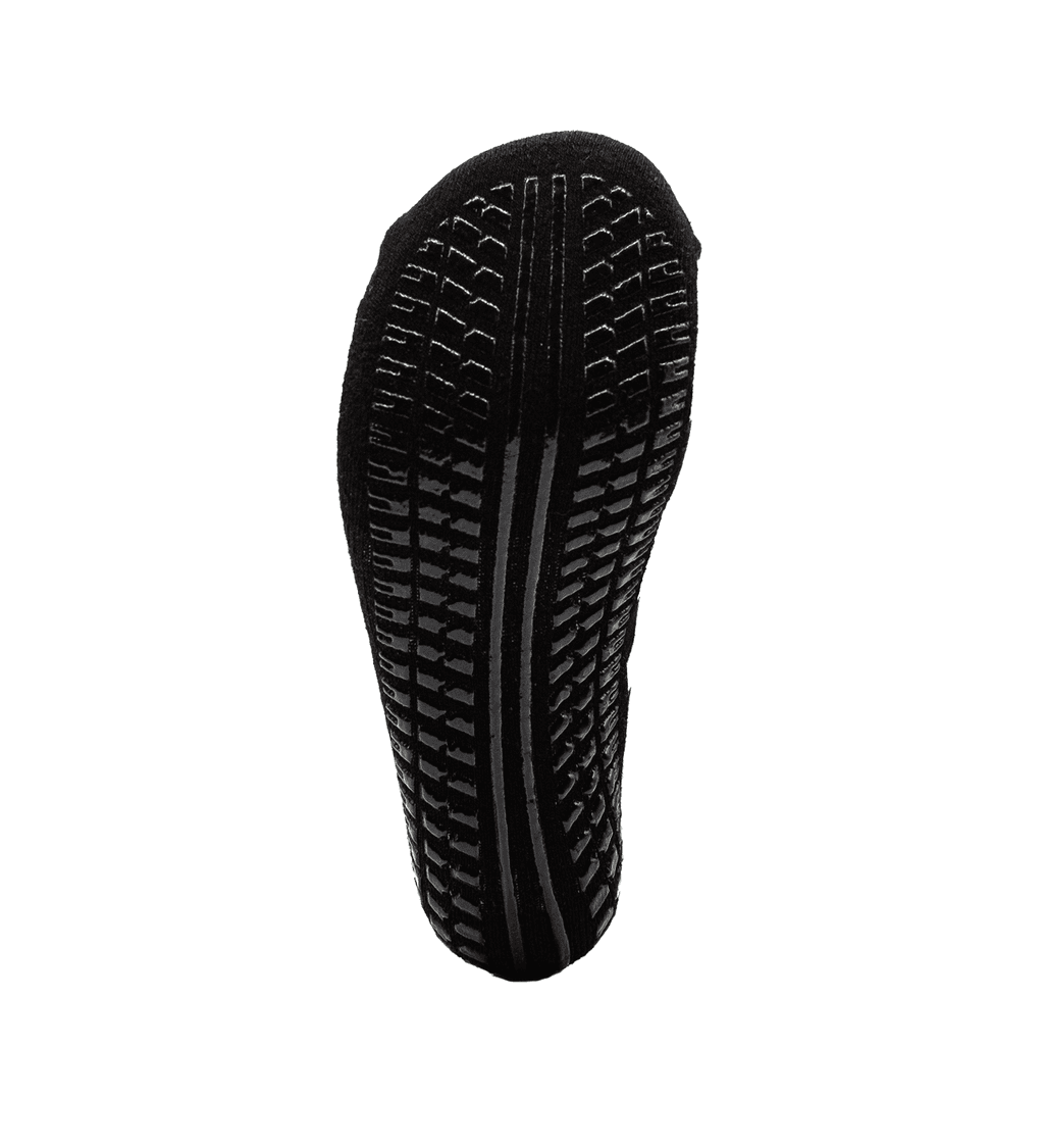 Sole of the Syncmesh Pace S1 sim racing sock showing the full-length black grip tread