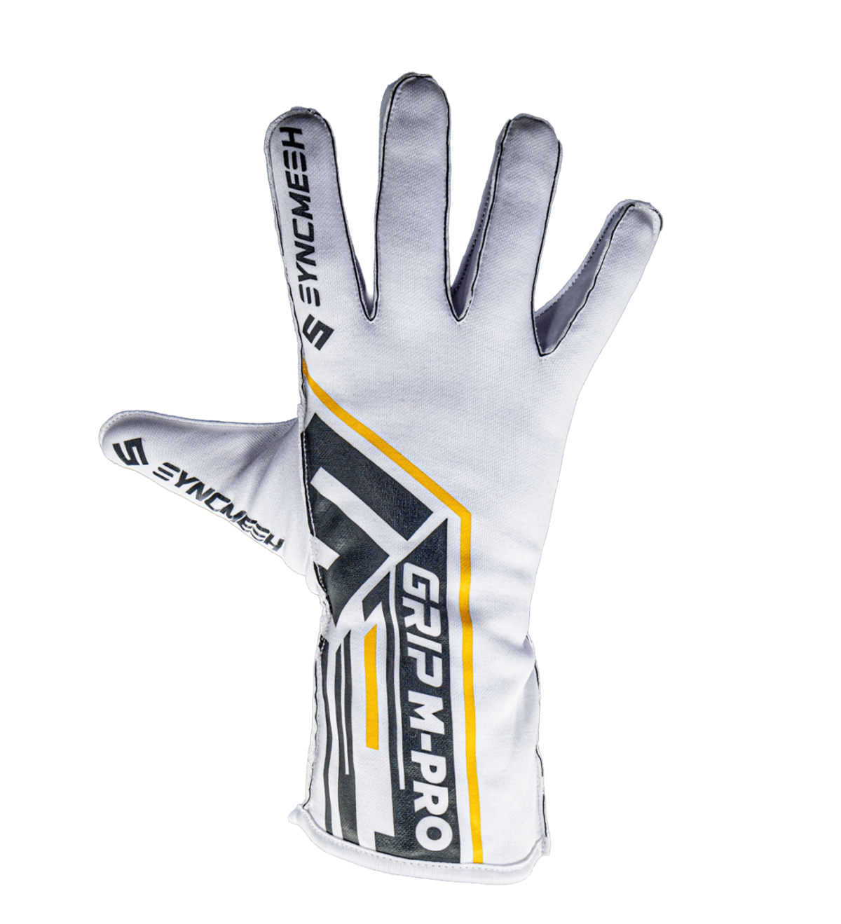 01 - Syncmesh Syncmesh Grip M-PRO White sim racing glove, back of hand, part of the M-PRO DUO Pack