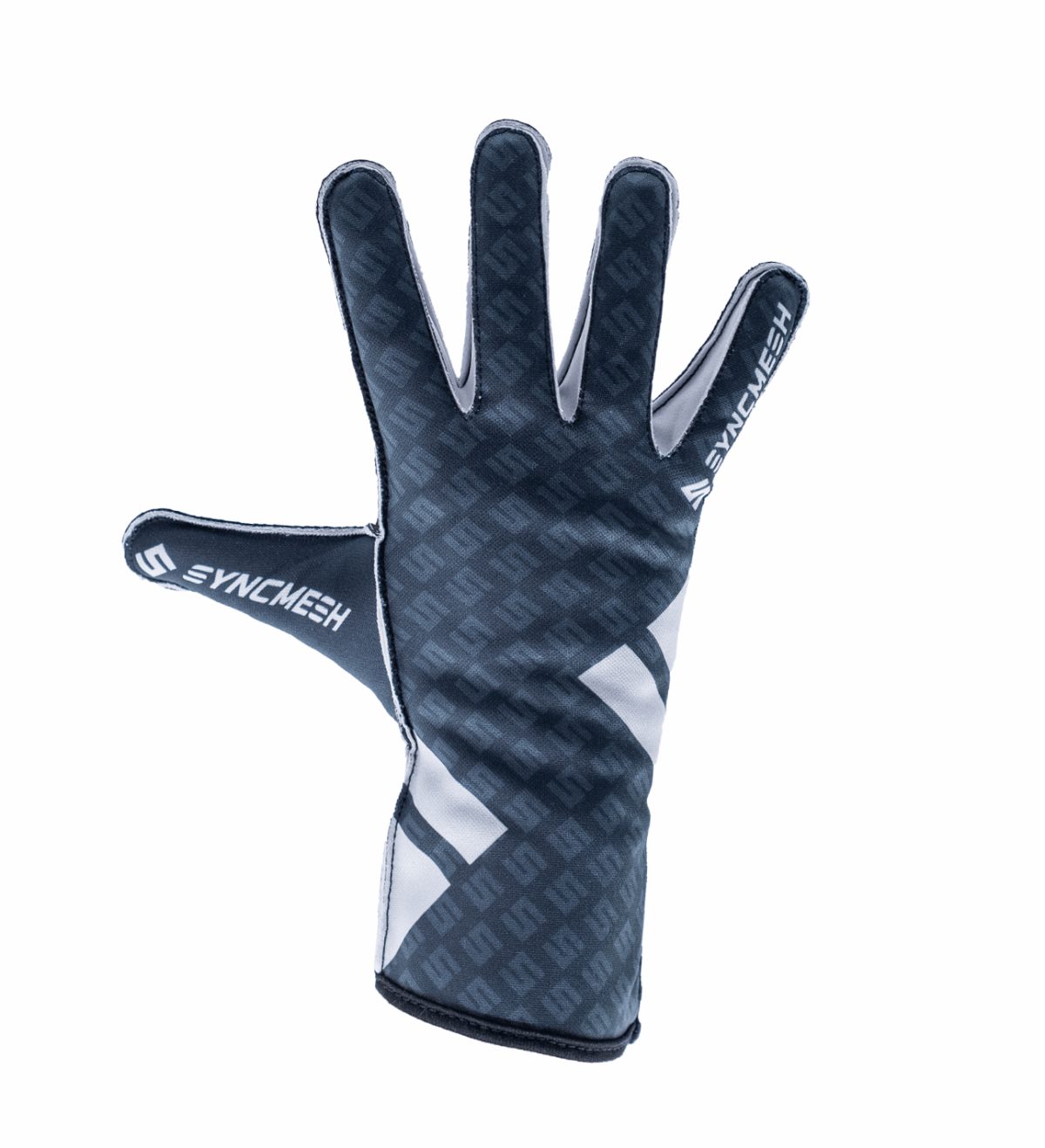 Grip M3 Abyss-back - Syncmesh Syncmesh Grip M3 Abyss sim racing glove in carbon grey with white accents, back of hand, part of the M3 DUO Pack